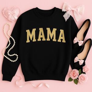 Black “MAMA” Gold Glitter Crewneck Sweatshirt – Cozy Chic Pullover – NWT